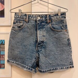 Zara Women's High Waisted  Medium Wash Denim Shorts